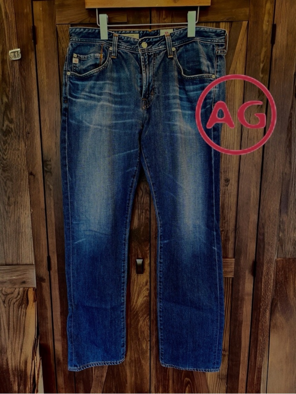 Ag Adriano Goldschmied Dark Blue Denim Jeans with Orange Stitching 34x32.5